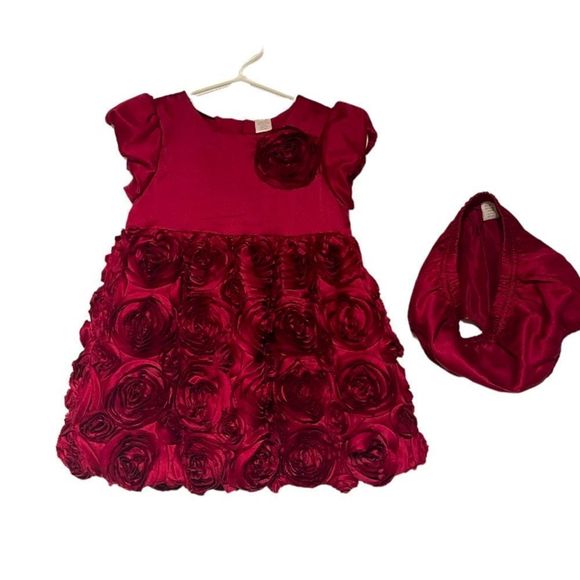 Rosette Burgundy Baby Girl Special Occasion Dress and Bloomers 18 months - Picture 1 of 13